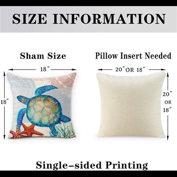 Set of 4 Ocean Theme Summer Pillow Covers 20 x 20 Inch  |  Blue Sea Turtle Beach - Picture 8 of 9